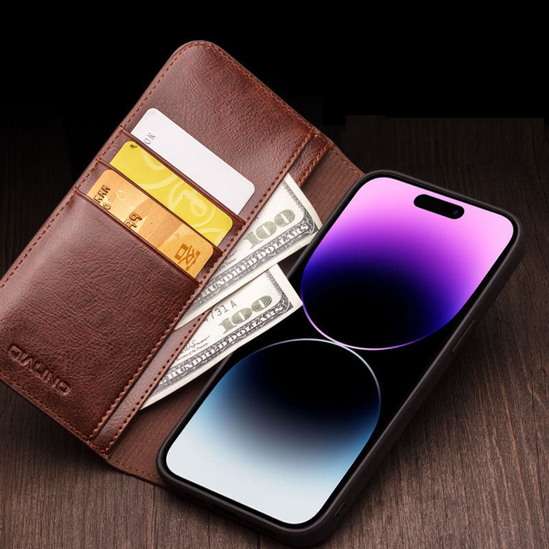 Genuine Leather Flip Wallet iPhone Case