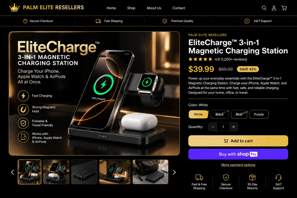 EliteCharge 3-in-1 Magnetic Charging Station luxury black and gold product image