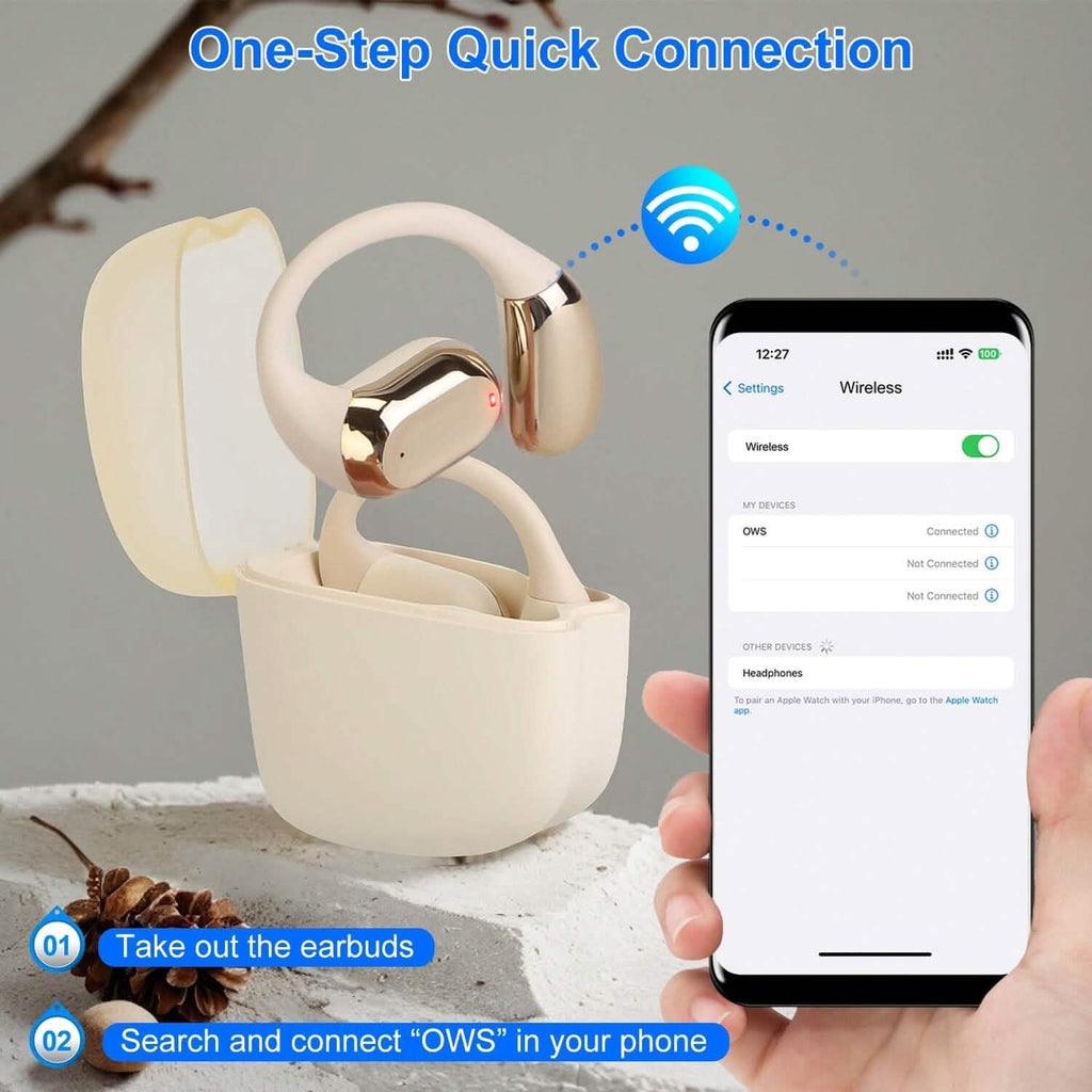 Open-Ear Bluetooth 5.4 Earbuds with LED Charging Case